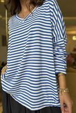 Made in Italy Perfect Breton V Long Sleeve Top Med Blue - **